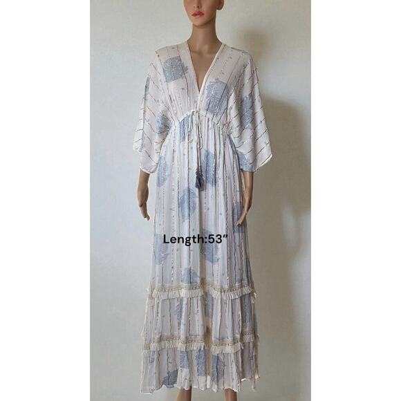 Unbranded Dresses & Skirts - Bohemian tiered batwing sleeve maxi dress metallic stripes size L